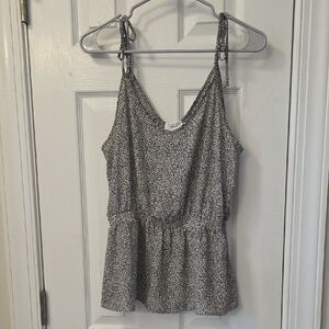 Spahetti Strap Peplum Cami in Black & White Print